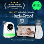 Babysense PRO non-wifi video baby monitor with two cameras, parent unit displaying split screen view