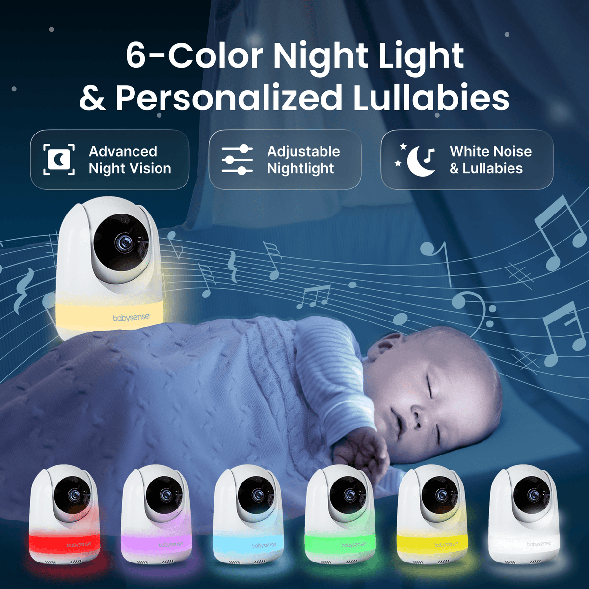 Babysense Babysense PRO: Video Baby Monitor with 2 Cameras, Non Wifi, Split Screen, Night Light & Sound Machine