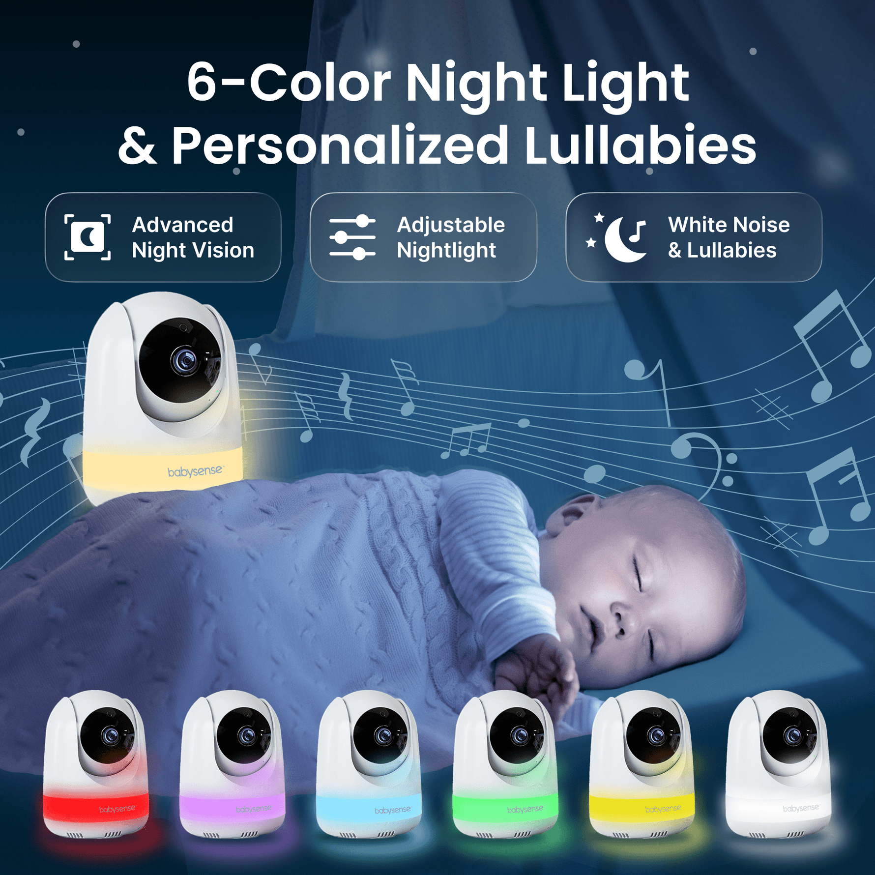 Babysense Babysense PRO: Video Baby Monitor with 2 Cameras, Non Wifi, Split Screen, Night Light & Sound Machine