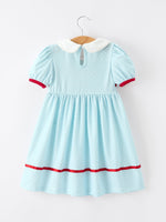 Rylee Faith Designs Back to School Apple Applique Girls Dress Petals Collar Bow