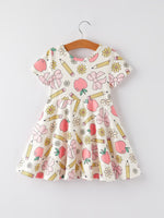 Rylee Faith Designs Back to School Apple, Pencil, and Floral Print Girls DressEveretts Place