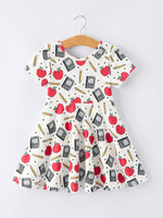 Back to School Apple Pencil Print Girls Dress - Sleeve, Baby & Toddler Clothing, Red, White, One-piece garment | Everetts Place