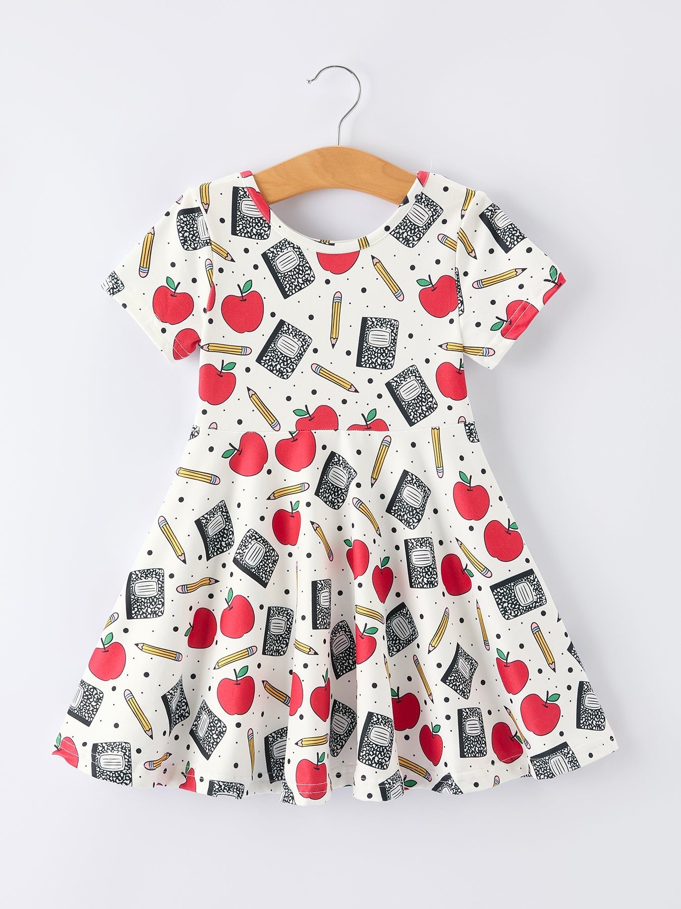 Back to School Apple Pencil Print Girls Dress - Sleeve, Baby & Toddler Clothing, Red, White, One-piece garment | Everetts Place