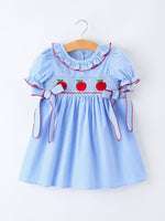Rylee Faith Designs Back To School Apple Plaid Girls Dress Smocked Puff Sleeve BowEveretts Place