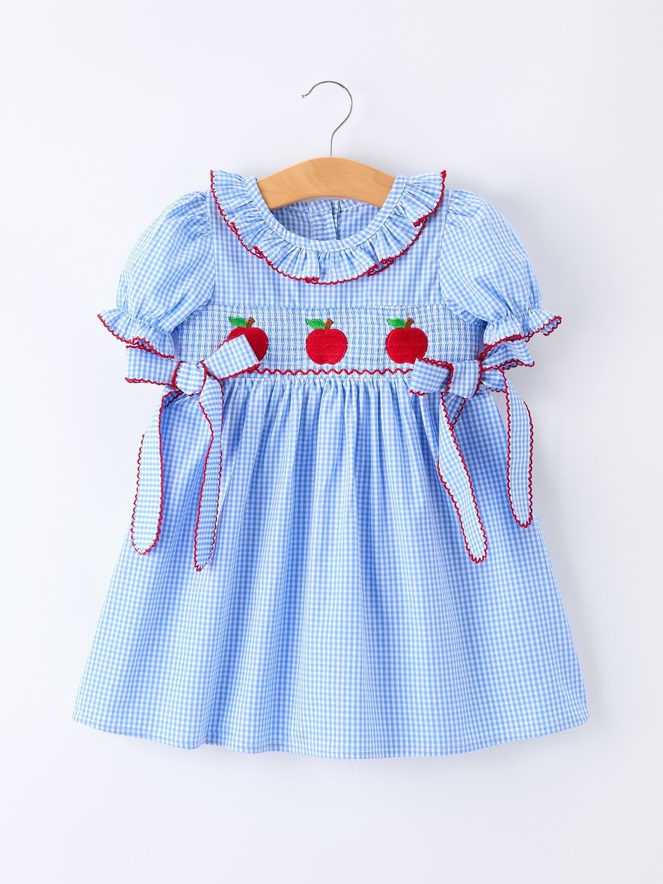 Rylee Faith Designs Back To School Apple Plaid Girls Dress Smocked Puff Sleeve BowEveretts Place