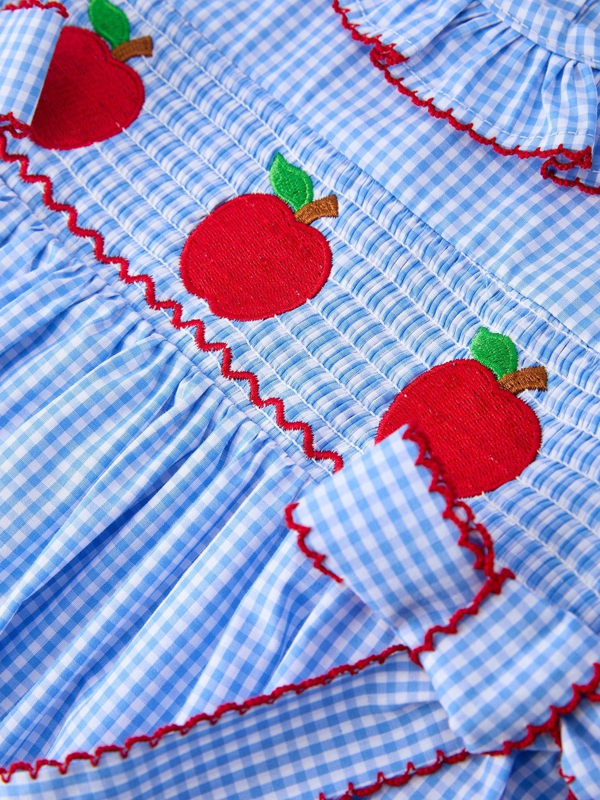 Rylee Faith Designs Back To School Apple Plaid Girls Dress Smocked Puff Sleeve BowEveretts Place
