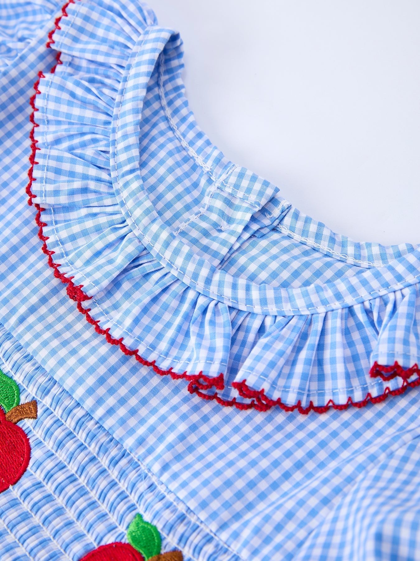 Rylee Faith Designs Back To School Apple Plaid Girls Dress Smocked Puff Sleeve BowEveretts Place