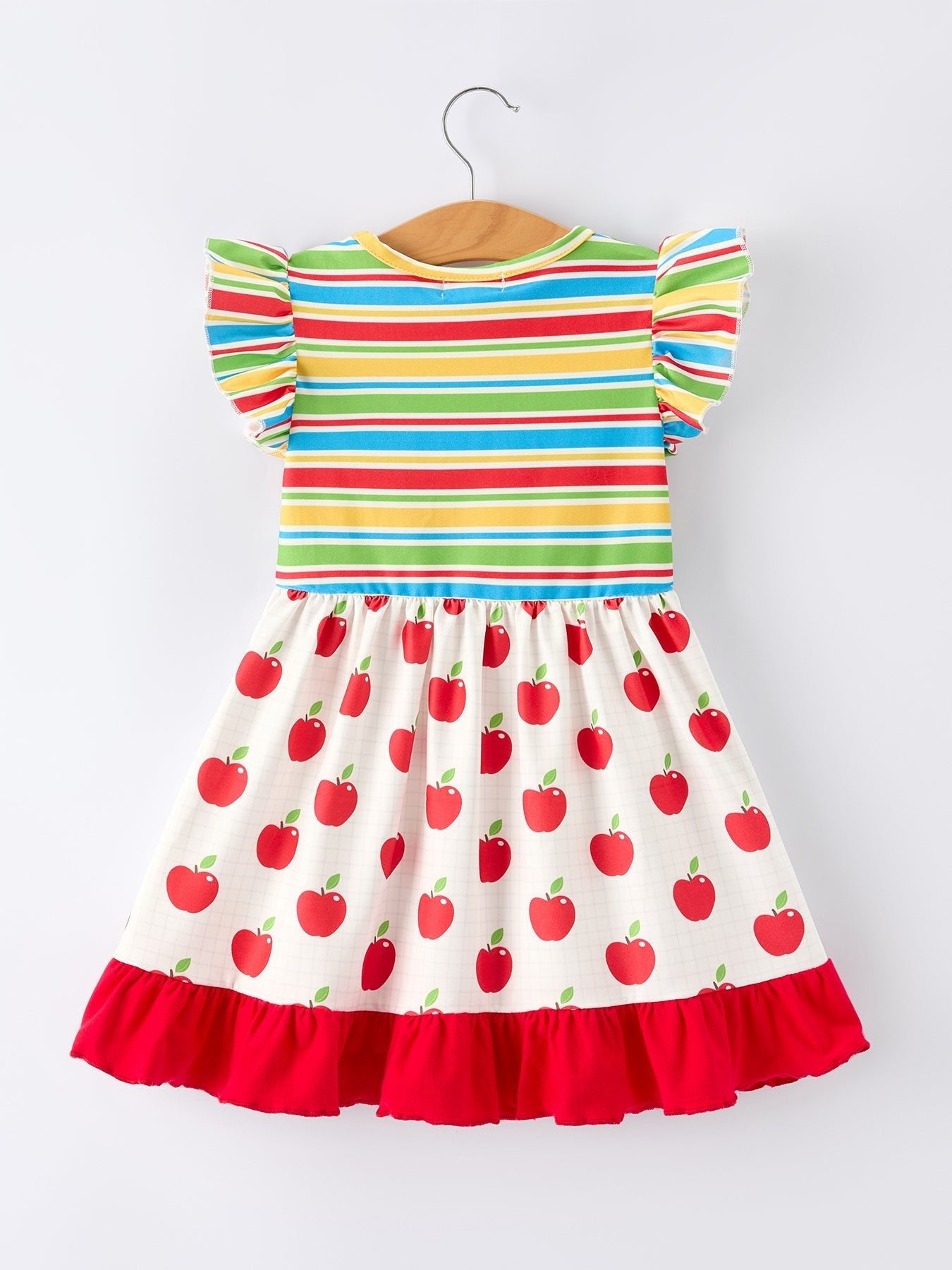 Rylee Faith Designs Back to School Apple Stripe Girls Ruffle DressEveretts Place