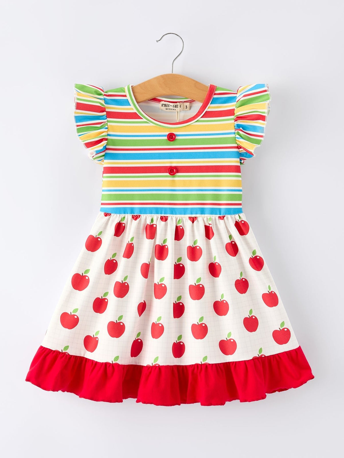 Back to School Apple Stripe Girls Ruffle Dress - Fruit, Baby & Toddler Clothing, Dress, Strawberry, Pink | Everetts Place