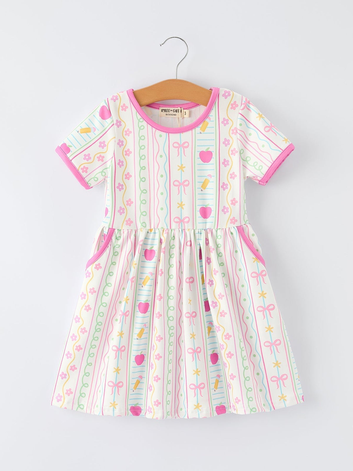 Rylee Faith Designs Back to School Girl Short Sleeve Dress Pocket DetailEveretts Place