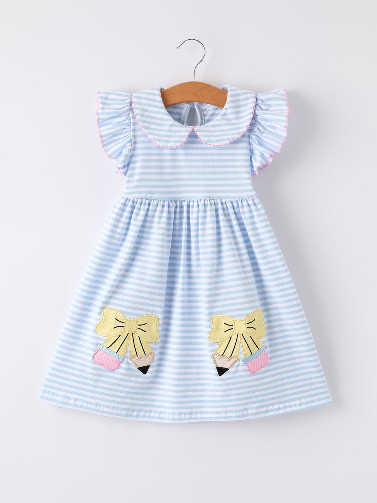 Rylee Faith Designs Back To School Girls Stripe Pencil Applique Bow DressEveretts Place