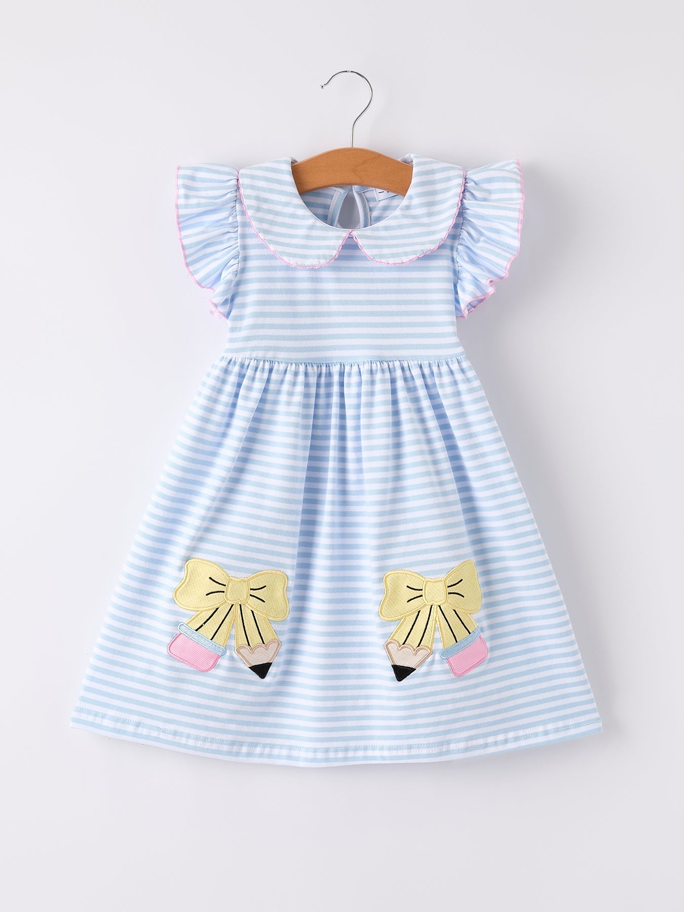 Rylee Faith Designs Back To School Girls Stripe Pencil Applique Bow DressEveretts Place