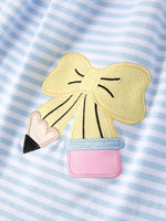 Rylee Faith Designs Back To School Girls Stripe Pencil Applique Bow DressEveretts Place