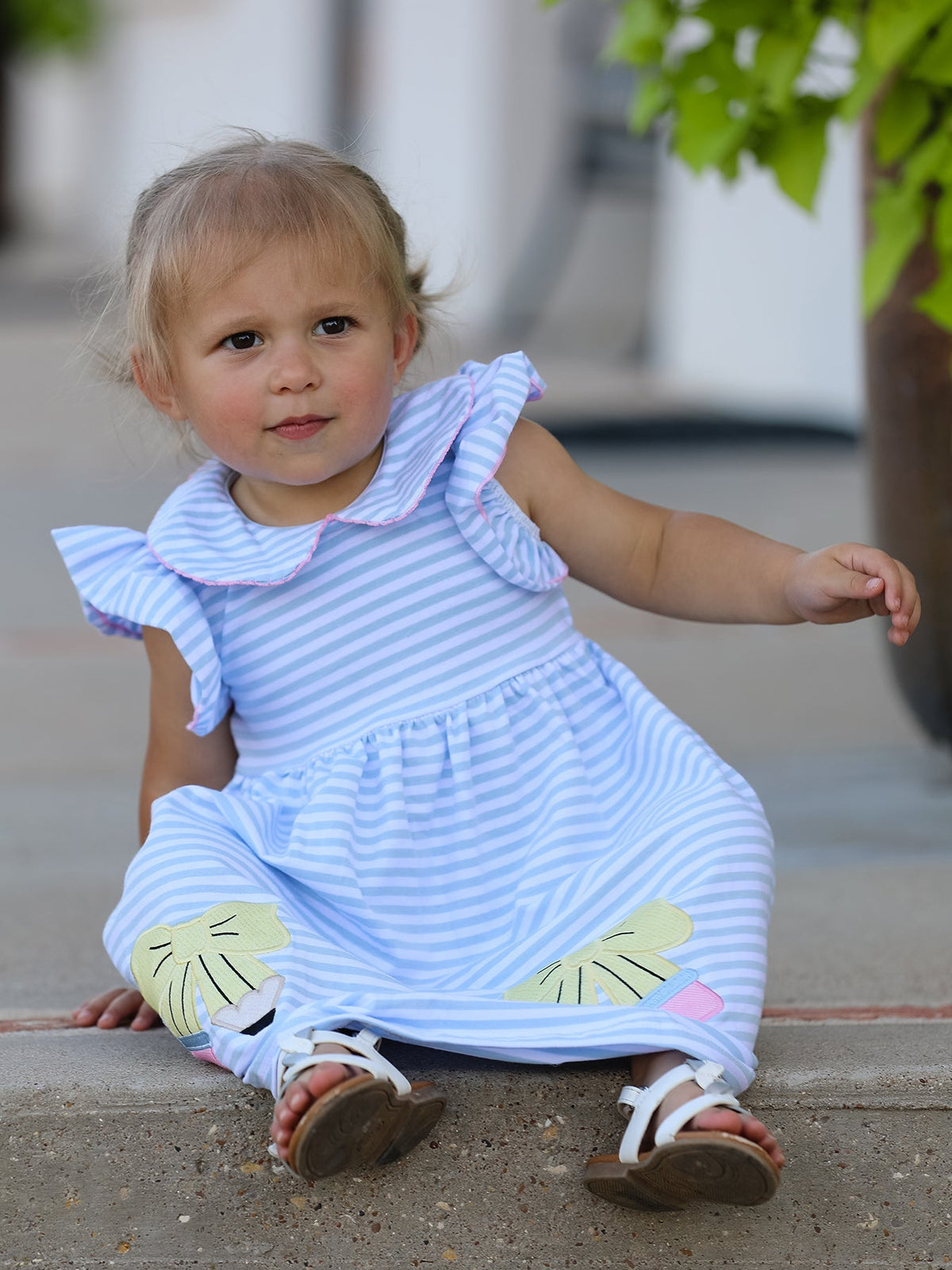 Rylee Faith Designs Back To School Girls Stripe Pencil Applique Bow DressEveretts Place