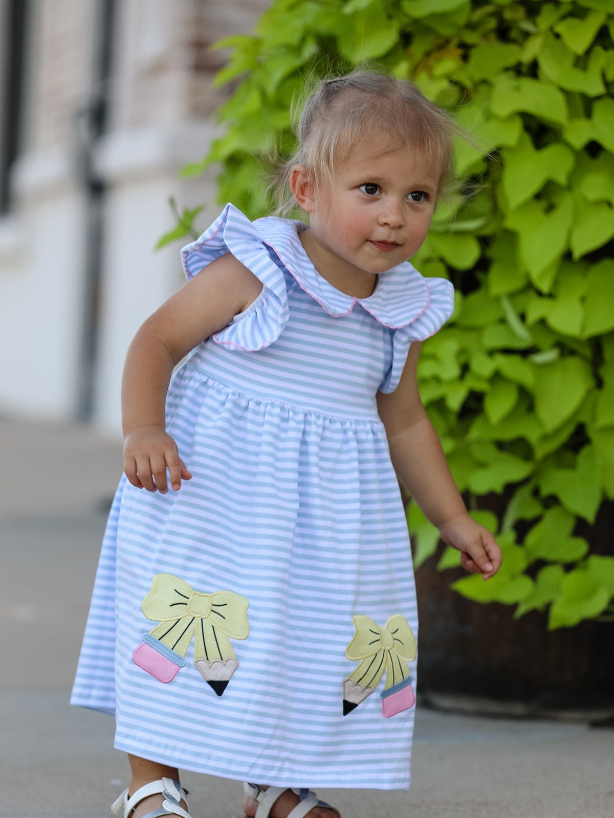 Rylee Faith Designs Back To School Girls Stripe Pencil Applique Bow DressEveretts Place