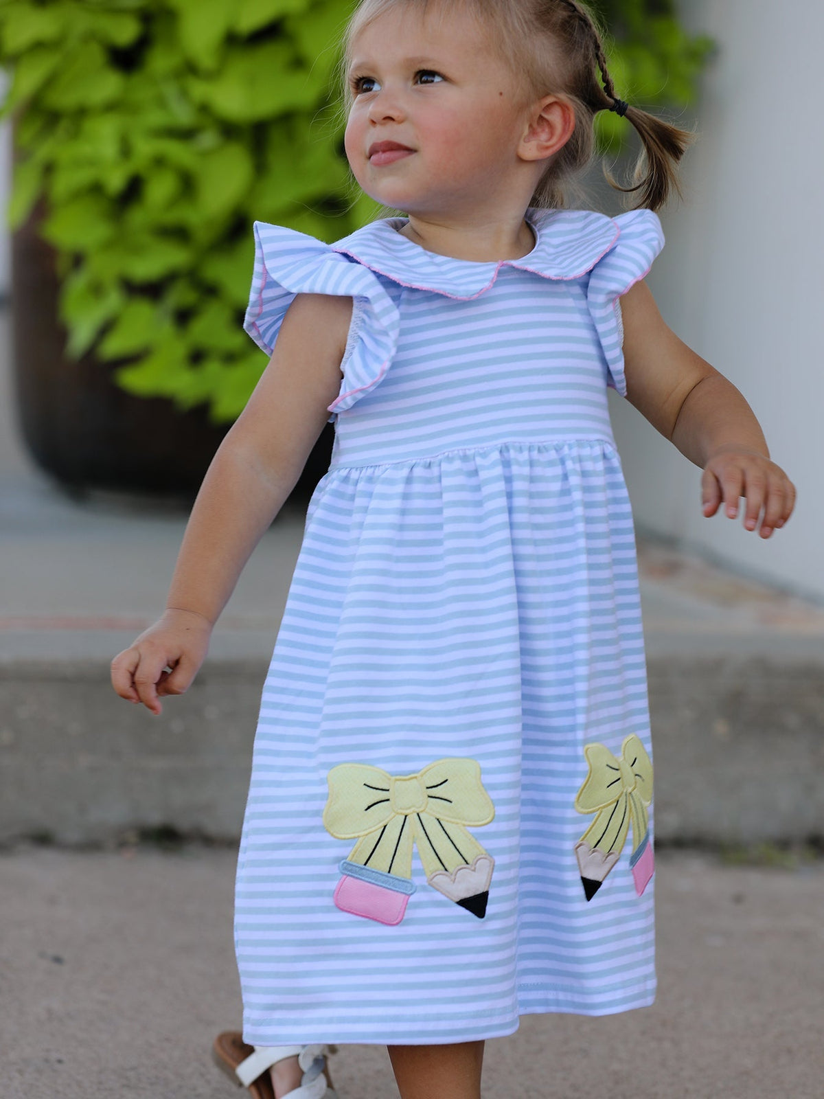 Back To School Girls Stripe Pencil Applique Bow Dress - Baby & Toddler Clothing, One-piece garment, Pink, Day Dress, Child | Everetts Place