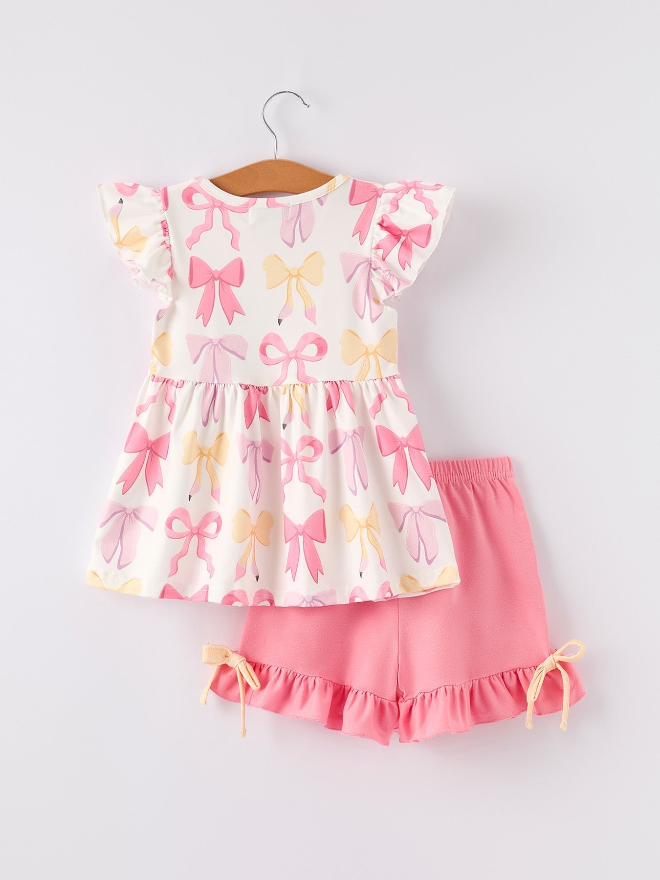 Rylee Faith Designs BACK TO SCHOOL Girl's Summer Bow Short Sleeve Shorts SetEveretts Place
