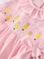 Rylee Faith Designs Back to School Pencil Plaid Girls Smocked Ruffle Collar DressEveretts Place