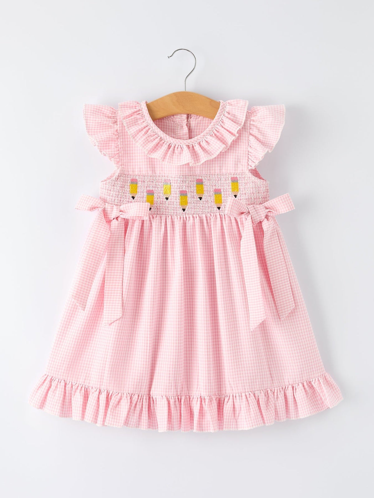 Rylee Faith Designs Back to School Pencil Plaid Girls Smocked Ruffle Collar DressEveretts Place