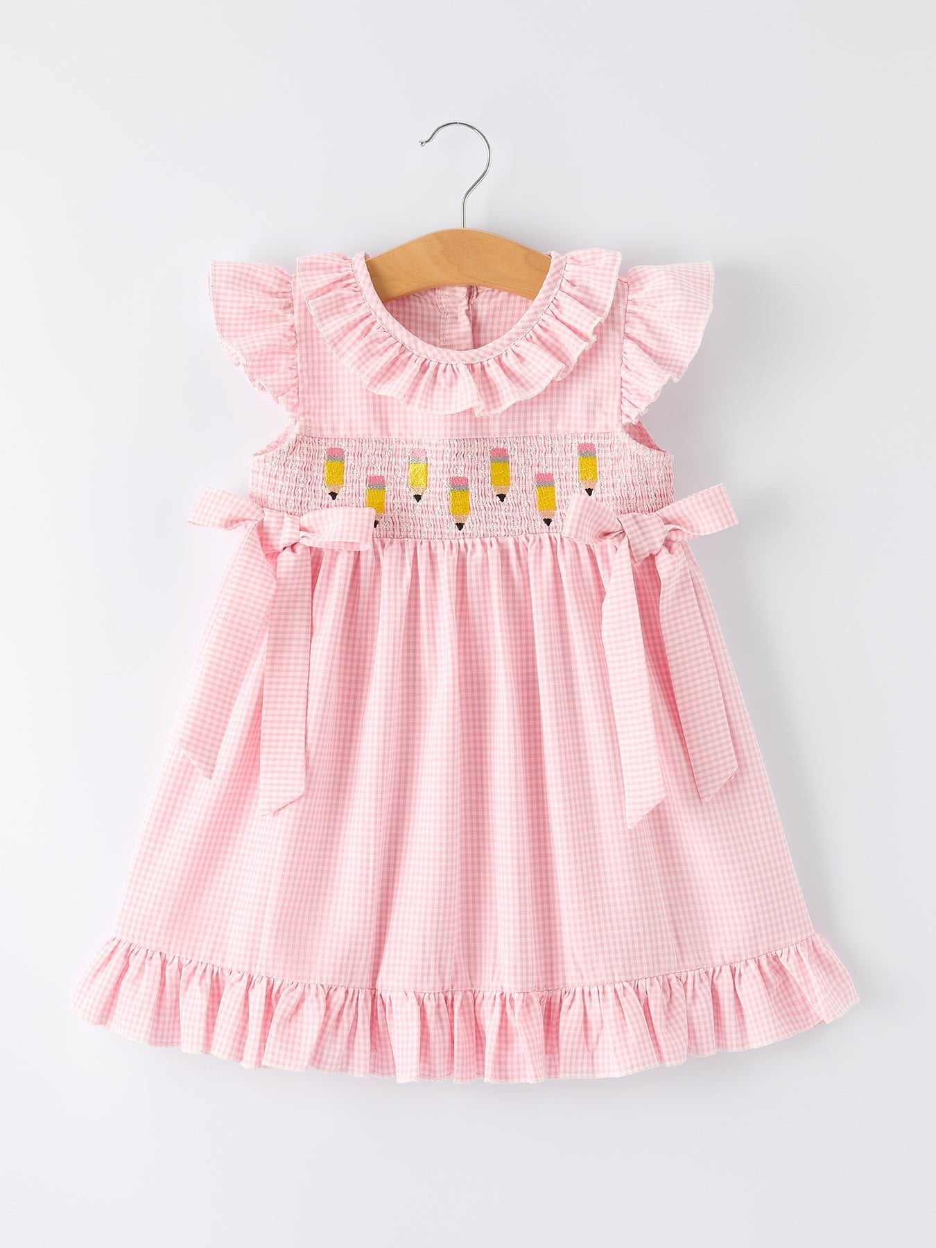 Rylee Faith Designs Back to School Pencil Plaid Girls Smocked Ruffle Collar DressEveretts Place