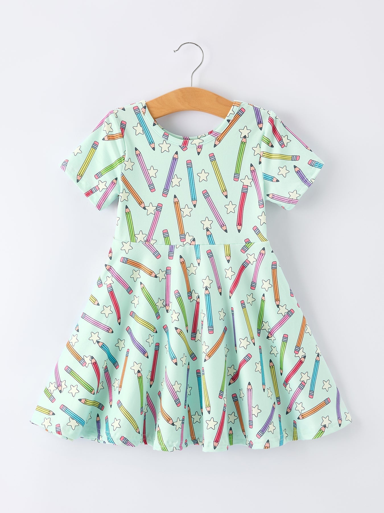 Rylee Faith Designs Back to School Pencil Print Girls Dress Short SleeveEveretts Place
