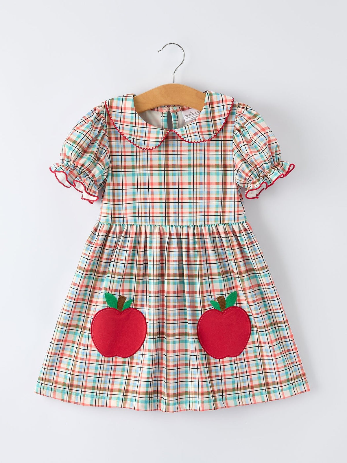 Rylee Faith Designs Back to School Plaid Girls Dress Apple Applique Peter Pan CollarEveretts Place