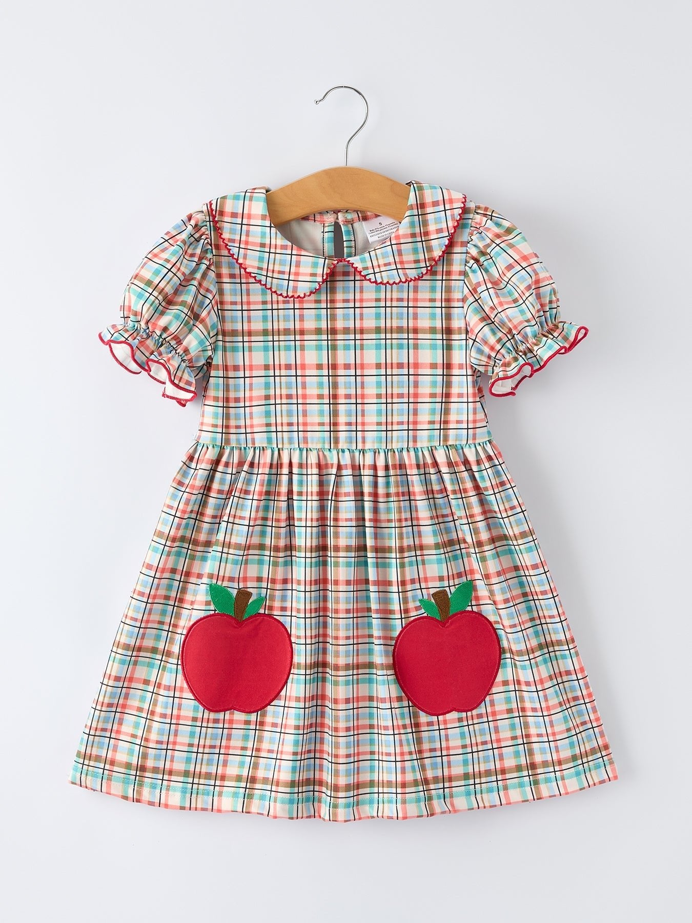 Rylee Faith Designs Back to School Plaid Girls Dress Apple Applique Peter Pan CollarEveretts Place