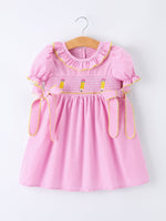 Back To School Plaid Girls Dress Smocked Puff Sleeve Bow - Pink, Day Dress, Ruffle, Baby & Toddler Clothing, One-piece garment | Everetts Place