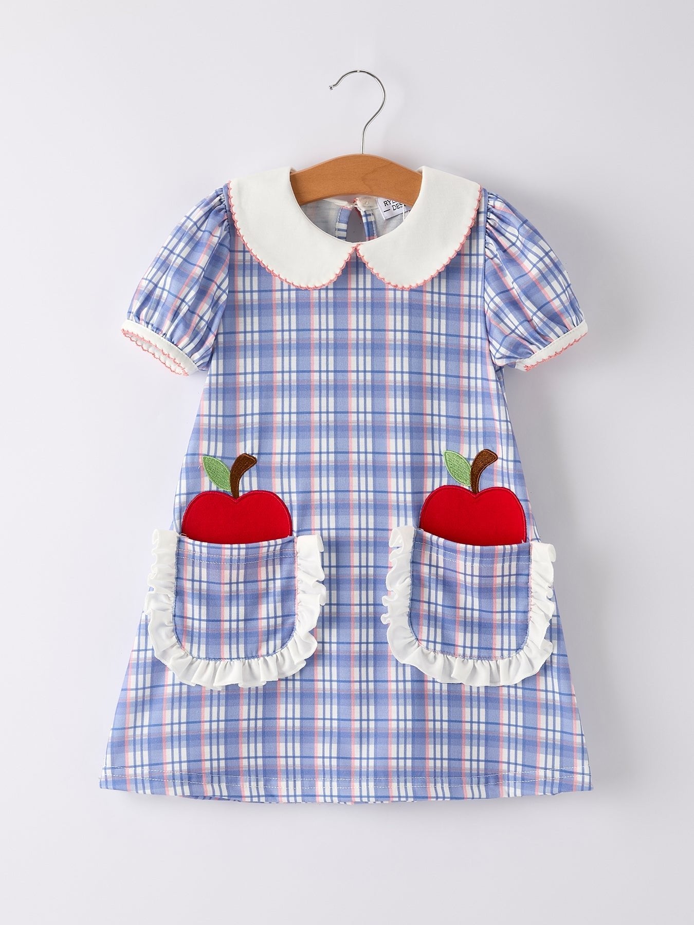 BACK TO SCHOOL Pocket Applique Check Girls Dress - Fruit, Produce, Baby & Toddler Clothing, One-piece garment, Toy | Everetts Place