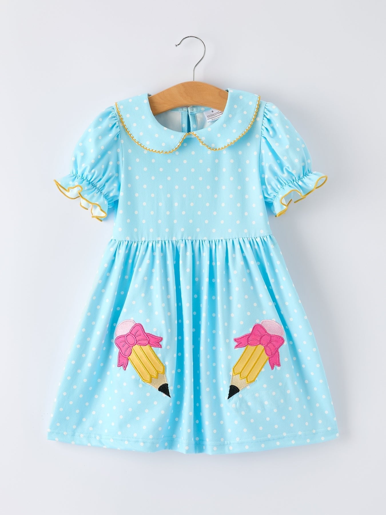 Rylee Faith Designs Back to School Polka Dot Girls Dress Pencil Bow AppliqueEveretts Place