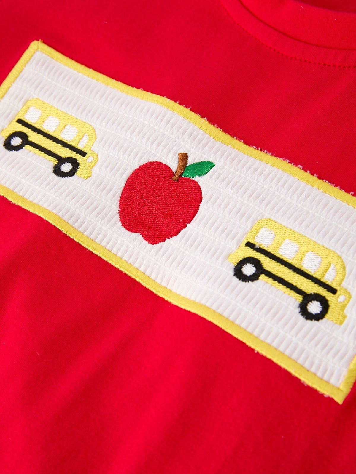Rylee Faith Designs Back To School School Bus Boys Set Red Plaid ShortsEveretts Place