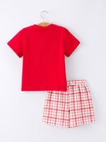 Rylee Faith Designs Back To School School Bus Boys Set Red Plaid ShortsEveretts Place