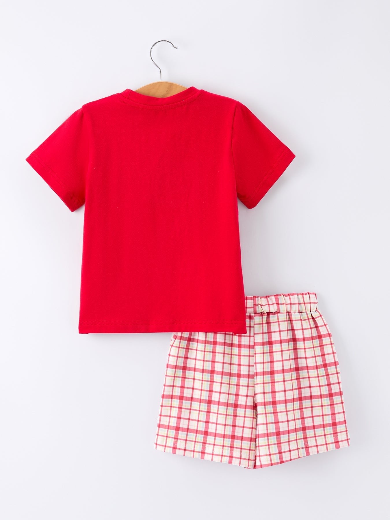 Rylee Faith Designs Back To School School Bus Boys Set Red Plaid ShortsEveretts Place