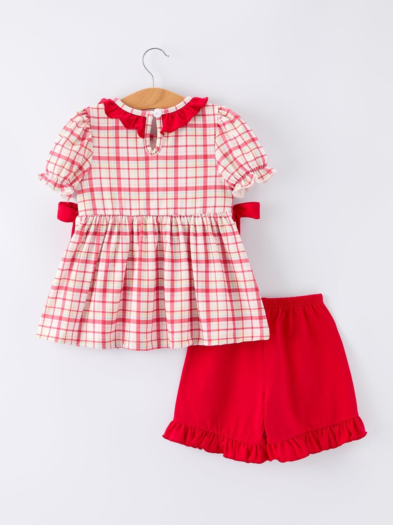 Rylee Faith Designs Back To School School Bus Embroidery Plaid Girls Set Ruffle BowEveretts Place