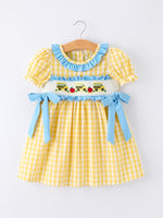 Back To School School Bus Plaid Girls Dress Ruffle Collar Bow - Yellow, Toy, Day Dress, One-piece garment, Baby & Toddler Clothing | Everetts Place