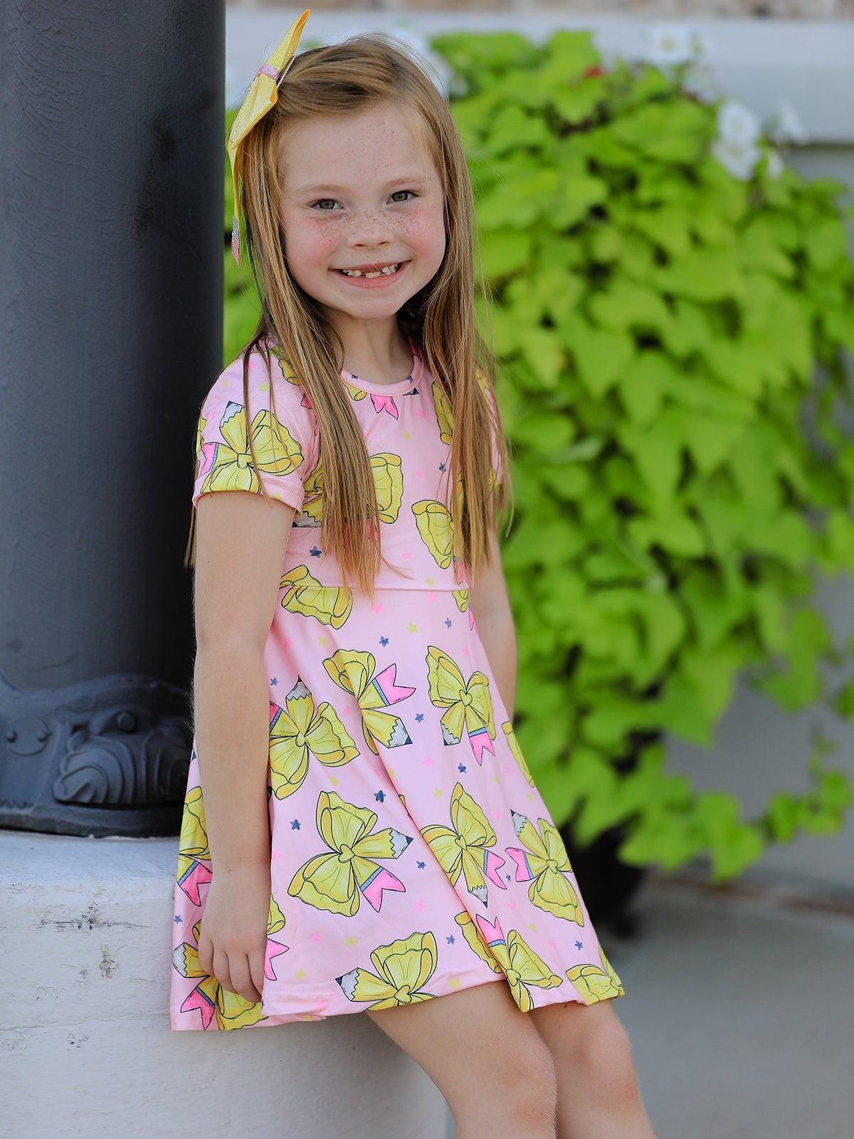 Rylee Faith Designs Back to School Yellow Bow Print Girls DressEveretts Place