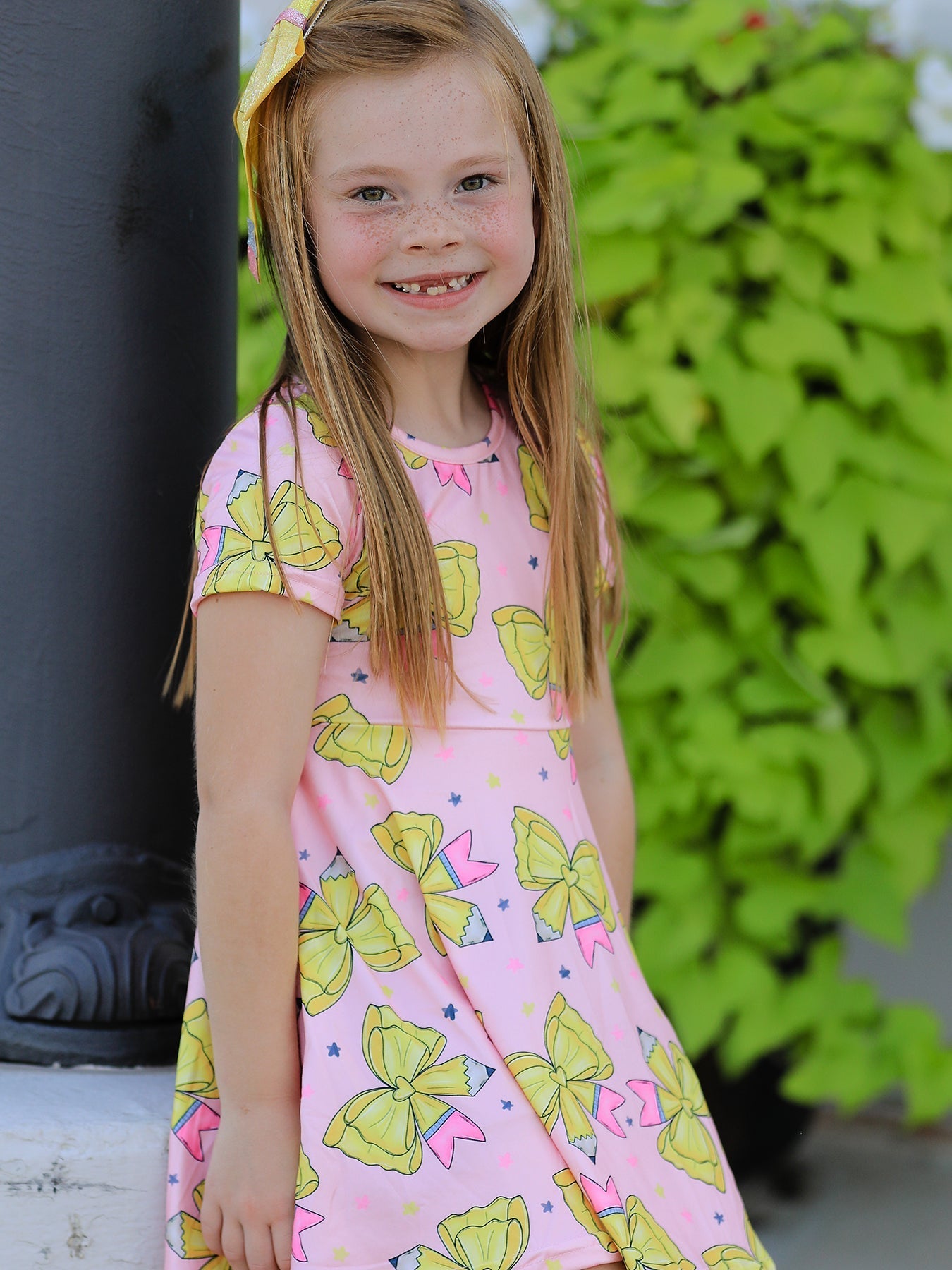 Rylee Faith Designs Back to School Yellow Bow Print Girls DressEveretts Place