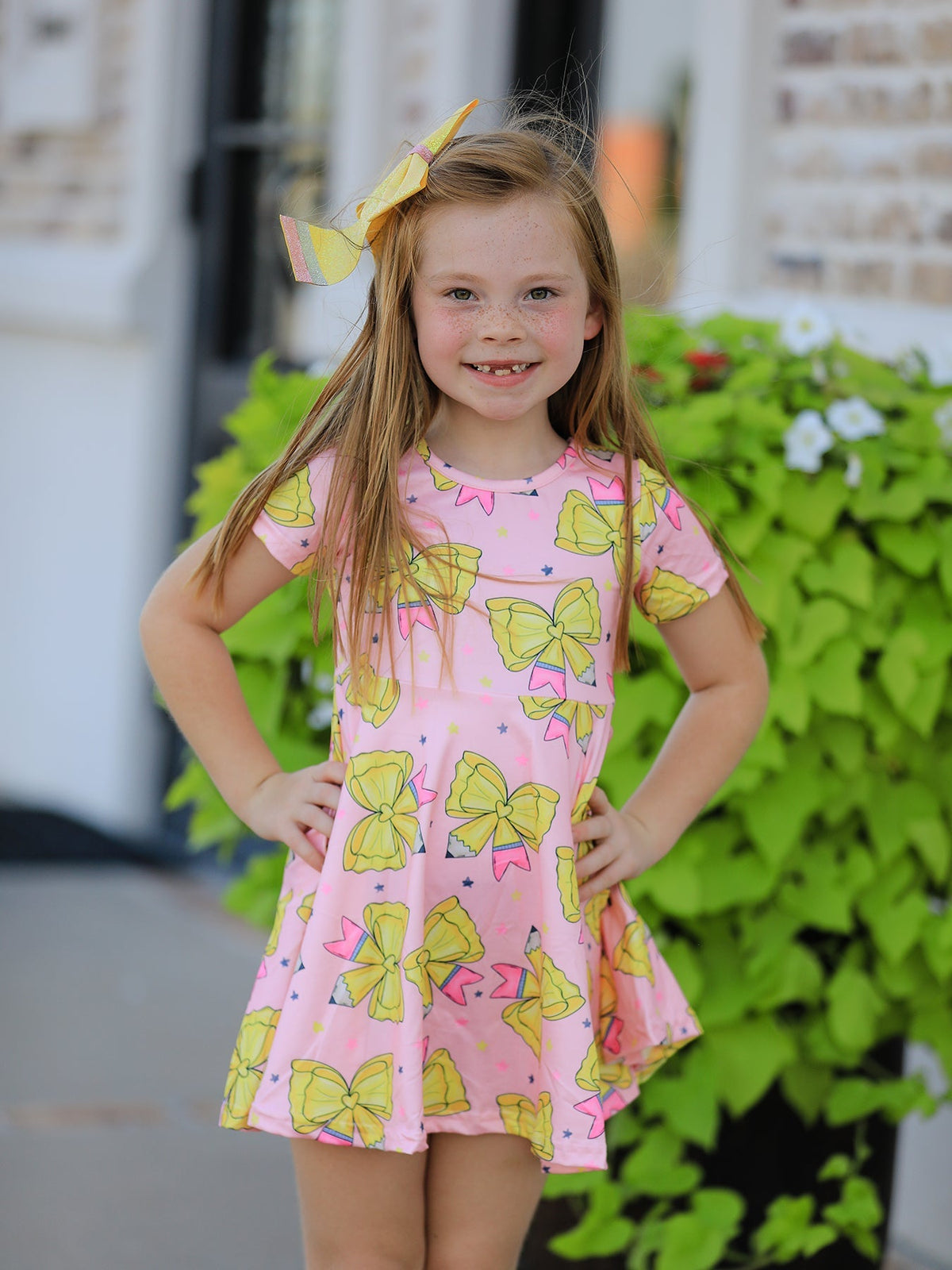 Rylee Faith Designs Back to School Yellow Bow Print Girls DressEveretts Place