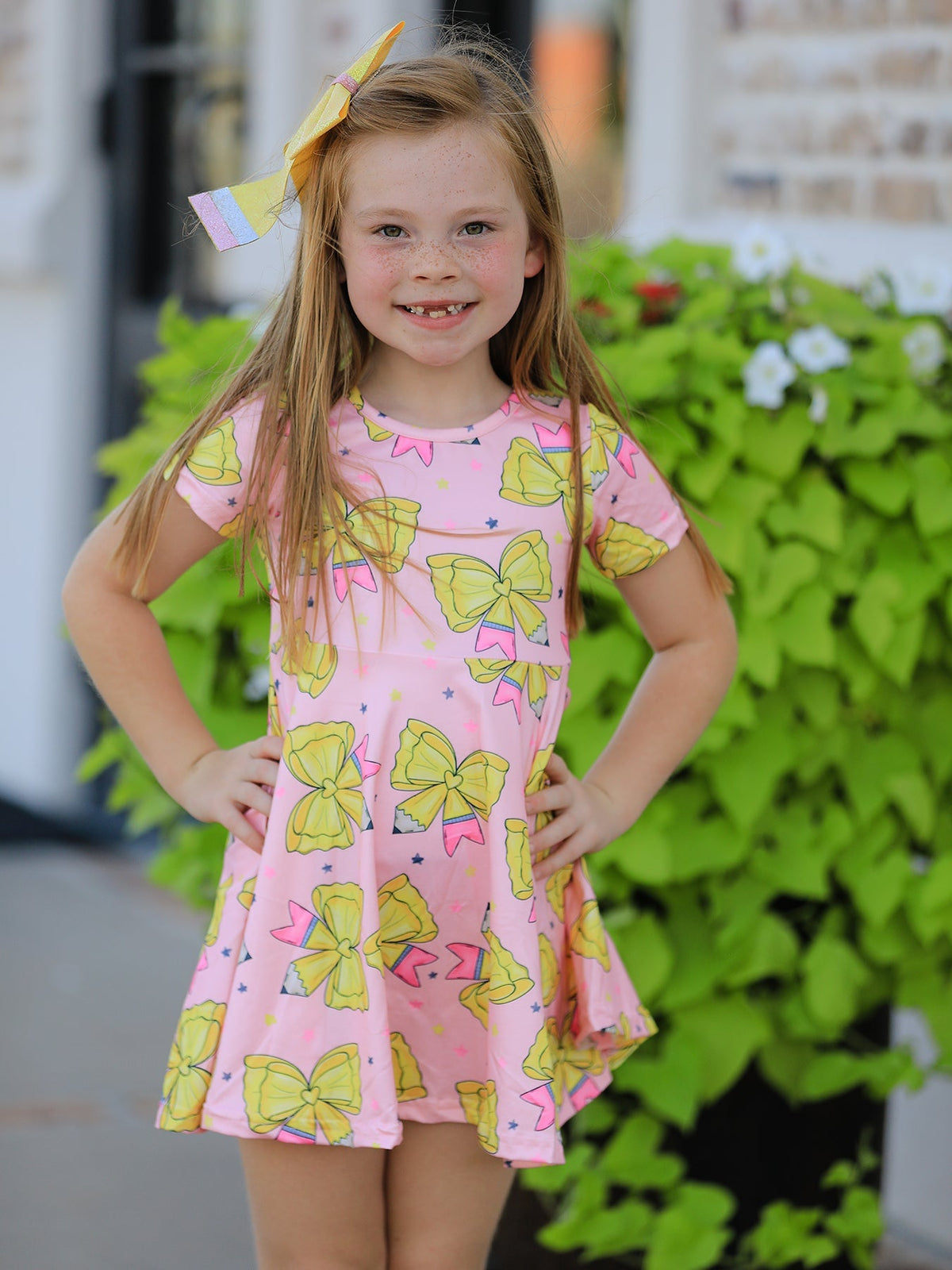 Rylee Faith Designs Back to School Yellow Bow Print Girls DressEveretts Place