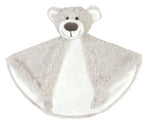 Soft organic cotton teddy bear comfort toy standing upright with stitched features and rounded ears.