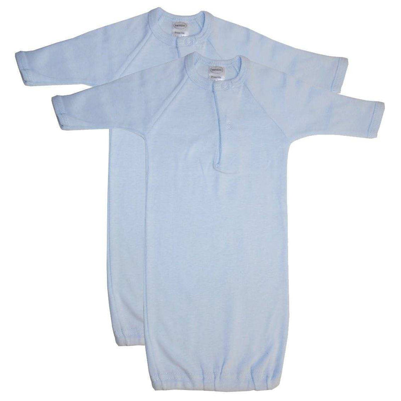 Boys infant gowns with long sleeves and mitten cuffs, blue, 2-pack.