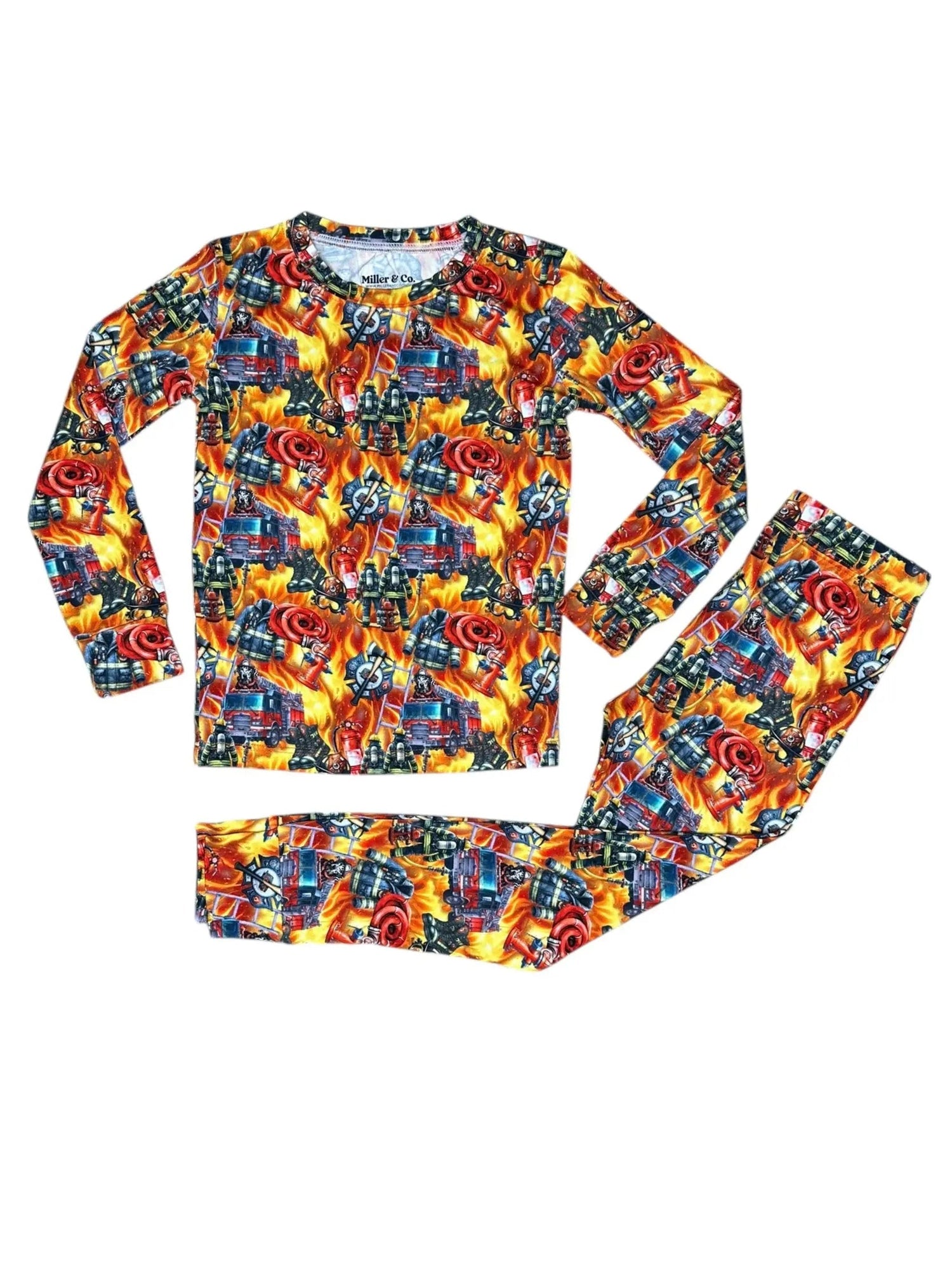 Miller & Co. Bamboo Adult Two Piece Pajama Set, Blazing Firefighter Dalmatian -