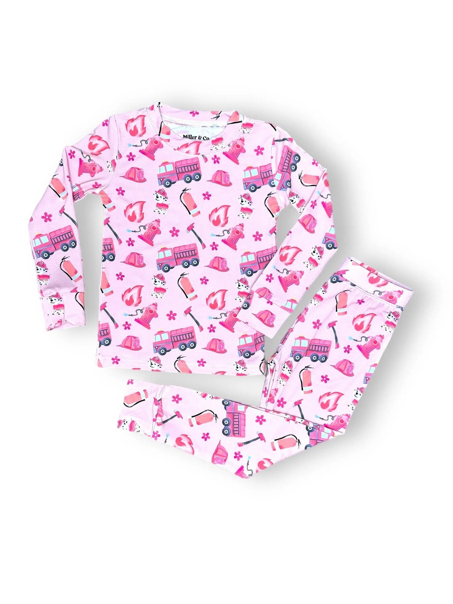 Miller & Co. Bamboo Adult Two Piece Pajama Set, Pink Firefighter - Everetts Place