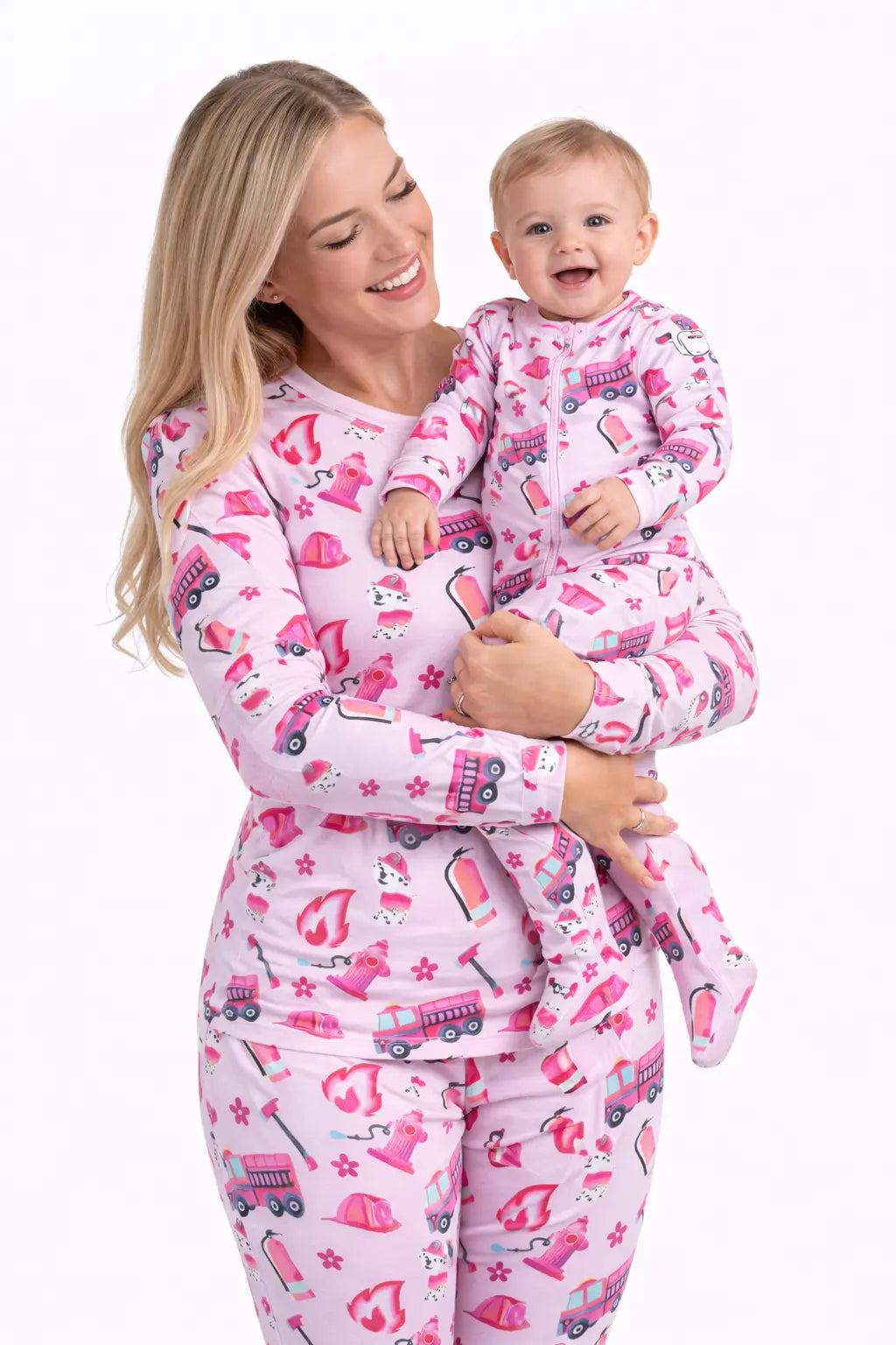 Miller & Co. Bamboo Adult Two Piece Pajama Set, Pink Firefighter - Everetts Place