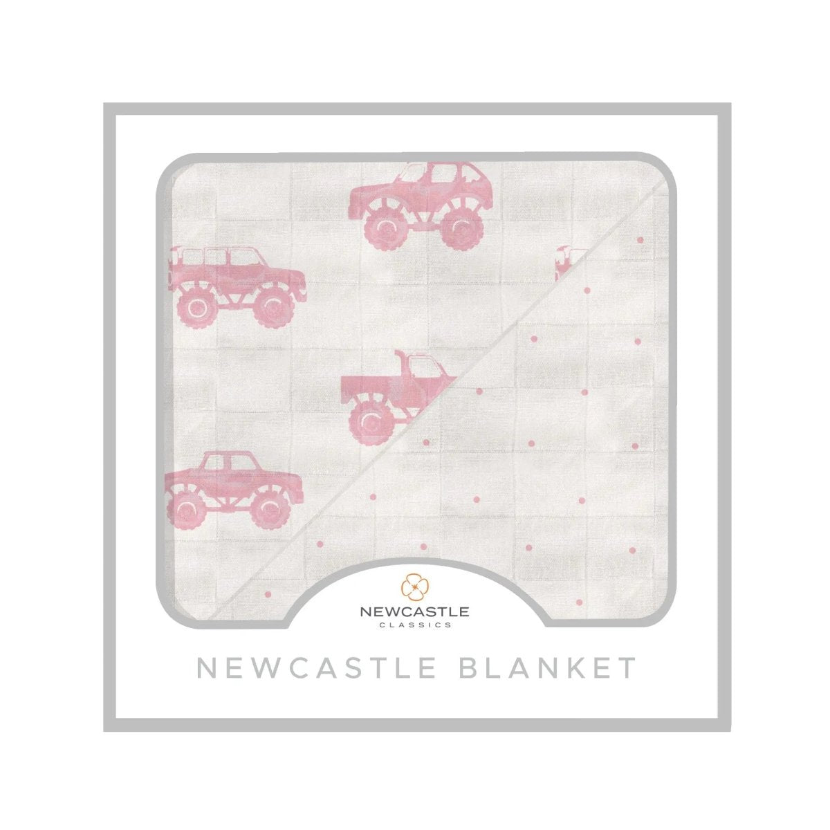 Newcastle Classics Bamboo Blanket with Pink Monster Trucks and Polka Dots for Baby Girls - 