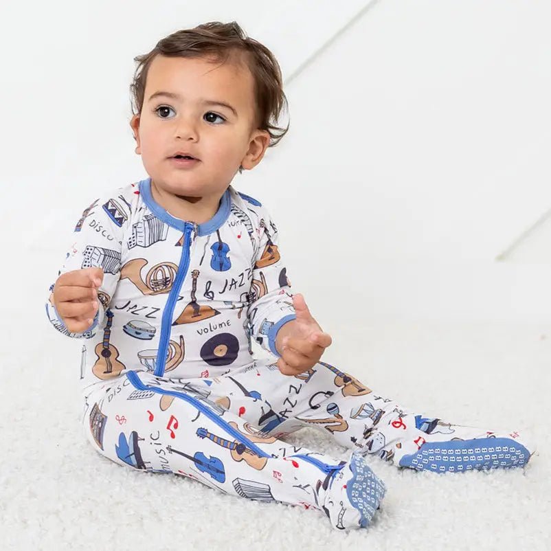 Bestaroo Bamboo Boogie Baby Footie With Zipper And Fold Over Mitts - 