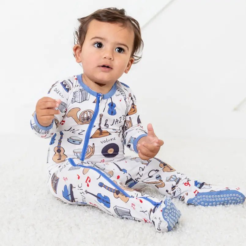 Bestaroo Bamboo Boogie Baby Footie With Zipper And Fold Over Mitts - 
