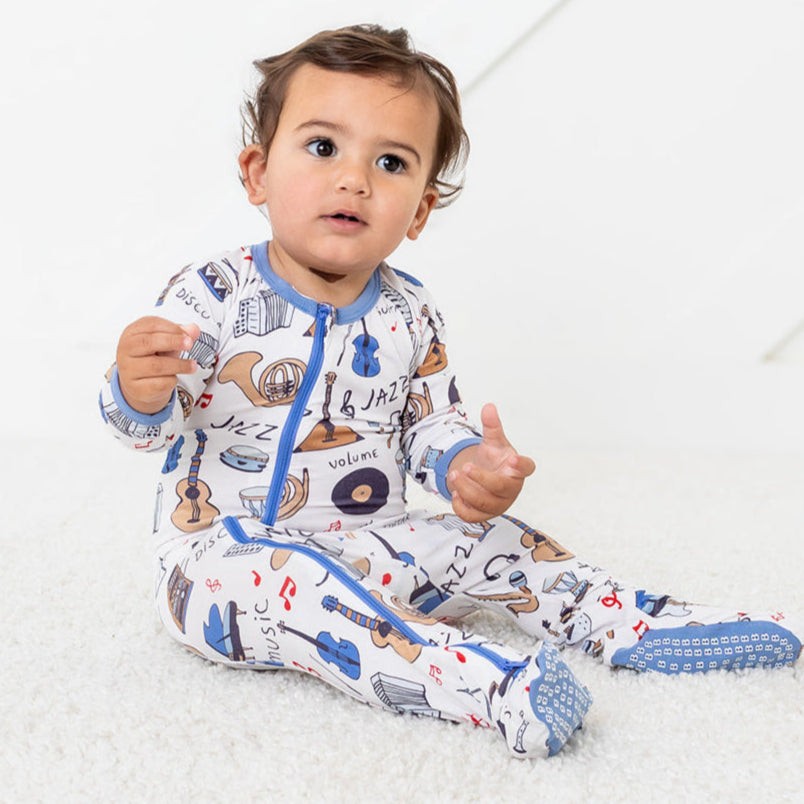 Soft Bamboo Dual Zipper Footie Pajamas with Mitts