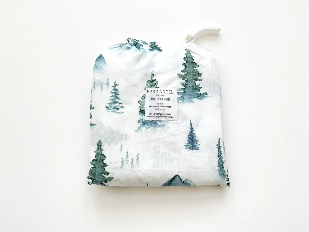 Harp Angel Boutique Bamboo Fitted Crib Sheet Green Forest Design for Comfortable Babies - 