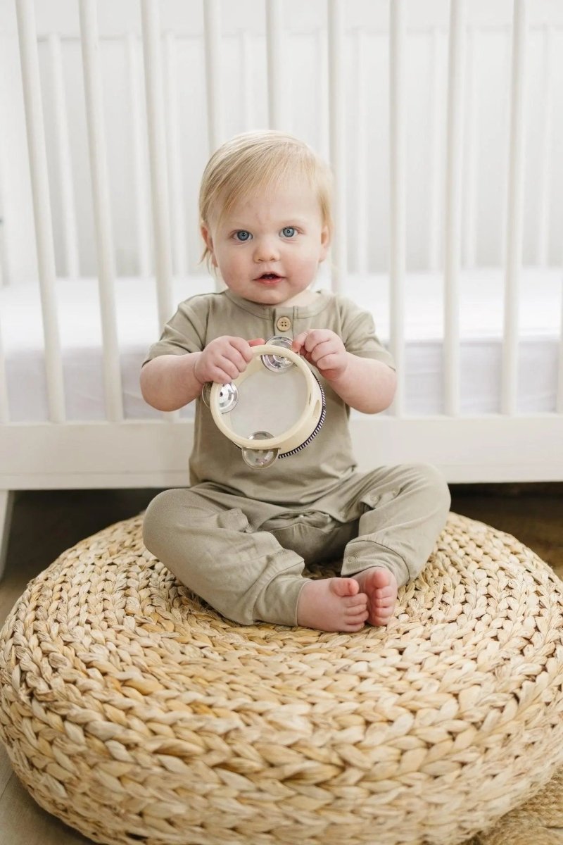 Little Joy Co. Bamboo Henley Romper For Babies Short Sleeve Snaps - Everetts Place Boutique - 